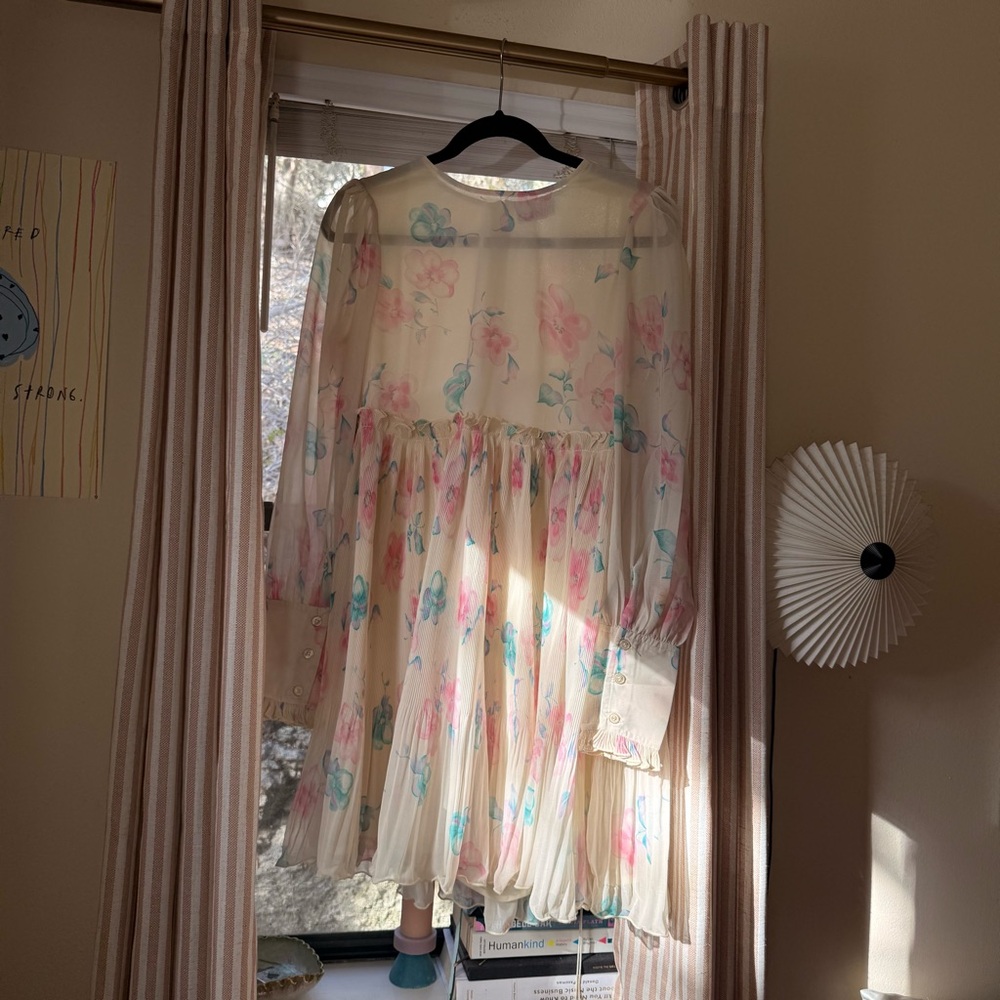 Ganni Pleated Floral Georgette Babydoll dress (NWOT)